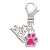 Silver Plated Mini Translucent Hot Pink Paw - Silver Plated Clip on Charm with Mini Year 2026: Year to Remember Jewelry Gift - Celebrations