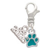 Silver Plated Mini Translucent Teal Paw - Silver Plated Clip on Charm with Mini Year 2026: Year to Remember Jewelry Gift - Celebrations