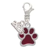 Silver Plated Medium Translucent Maroon Paw - Silver Plated Clip on Charm with Mini Year 2026: Year to Remember Jewelry Gift - Celebrations
