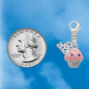 Silver Plated Small Pink Cupcake with Crystal Sprinkles - Silver Plated Clip on Charm with Mini Year 2026 Jewelry Ideas and Examples