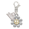 Two-tone Small Daisy with Peace Sign - Silver Plated Clip on Charm with Mini Year 2026: Year to Remember Jewelry Gift - Celebrations