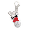 Silver Plated I Love Volleyball - Red Heart - Silver Plated Clip on Charm with Mini Year 2026: Year to Remember Jewelry Gift - Celebrations