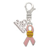 Silver Plated Pink Ribbon with Softball - Silver Plated Clip on Charm with Mini Year 2026: Year to Remember Jewelry Gift - Celebrations