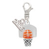 Silver Plated 3-D Enamel Basketball in Hoop - Silver Plated Clip on Charm with Mini Year 2026: Year to Remember Jewelry Gift - Celebrations