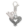 Antiqued Reptile Print Open Heart - Silver Plated Clip on Charm with Mini Year 2026: Year to Remember Jewelry Gift - Celebrations
