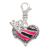 Silver Plated Hot Pink Tiger Print Heart - Silver Plated Clip on Charm with Mini Year 2026: Year to Remember Jewelry Gift - Celebrations