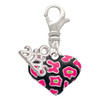 Silver Plated Hot Pink Cheetah Print Heart - Silver Plated Clip on Charm with Mini Year 2026: Year to Remember Jewelry Gift - Celebrations