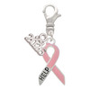 Pink Ribbon ''Help'' - Silver Plated Clip on Charm with Mini Year 2026: Year to Remember Jewelry Gift - Celebrations