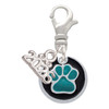 Silver Plated Teal Paw on Black Disc - Silver Plated Clip on Charm with Mini Year 2026: Year to Remember Jewelry Gift - Celebrations