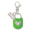 Lime Green Enamel Lock with Clear Crystals - Silver Plated Clip on Charm with Mini Year 2026: Year to Remember Jewelry Gift - Celebrations