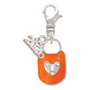 Hot Orange Enamel Lock with Clear Crystals - Silver Plated Clip on Charm with Mini Year 2026: Year to Remember Jewelry Gift - Celebrations