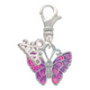 Silver Plated Hot Pink & Purple Butterfly - Silver Plated Clip on Charm with Mini Year 2026: Year to Remember Jewelry Gift - Celebrations