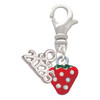 Silver Plated Mini Red Strawberry with Clear Crystals - Silver Plated Clip on Charm with Mini Year 2026: Year to Remember Jewelry Gift - Celebrations