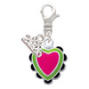 Silver Plated Hot Pink & Lime Green Heart with Black Ruffles - Silver Plated Clip on Charm with Mini Year 2026: Year to Remember Jewelry Gift - Celebrations