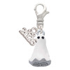 Silver Plated 3-D White Ghost with Black Crystals - Silver Plated Clip on Charm with Mini Year 2026: Year to Remember Jewelry Gift - Celebrations