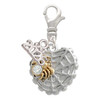 Two-tone Spider Web Heart with Crystal Spider - Silver Plated Clip on Charm with Mini Year 2026: Year to Remember Jewelry Gift - Celebrations