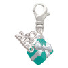 Silver Plated Small 3-D Teal Present with Bow - Silver Plated Clip on Charm with Mini Year 2026: Year to Remember Jewelry Gift - Celebrations