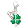 Silver Plated Translucent Green Lucky Four Leaf Clover - Silver Plated Clip on Charm with Mini Year 2026: Year to Remember Jewelry Gift - Celebrations