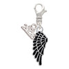 Silver Plated Medium Black Enamel Angel Wing - Silver Plated Clip on Charm with Mini Year 2026: Year to Remember Jewelry Gift - Celebrations
