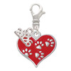 Silver Plated Red Enamel Heart with Paw Prints - Silver Plated Clip on Charm with Mini Year 2026: Year to Remember Jewelry Gift - Celebrations