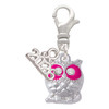 Silver Plated Owl with Hot Pink & Clear Crystal Eyes - Silver Plated Clip on Charm with Mini Year 2026: Year to Remember Jewelry Gift - Celebrations