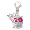 Silver Plated Owl with Hot Pink & Lime Green Crystal Eyes - Silver Plated Clip on Charm with Mini Year 2026: Year to Remember Jewelry Gift - Celebrations