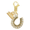 Beaded Clear Gold-tone Crystal Horseshoe with Good Luck - Gold-tone Plated Clip on Charm with Mini Year 2026: Year to Remember Jewelry Gift - Celebrations