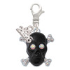 Silver Plated Large Black Resin Skull with AB Crystals - Silver Plated Clip on Charm with Mini Year 2026: Year to Remember Jewelry Gift - Celebrations