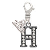 Black Nickeltone Crystal Initial - H - Beaded Border - Silver Plated Clip on Charm with Mini Year 2026: Year to Remember Jewelry Gift - Celebrations