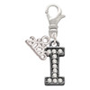 Black Nickeltone Crystal Initial - I - Beaded Border - Silver Plated Clip on Charm with Mini Year 2026: Year to Remember Jewelry Gift - Celebrations