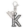 Black Nickeltone Crystal Initial - K - Beaded Border - Silver Plated Clip on Charm with Mini Year 2026: Year to Remember Jewelry Gift - Celebrations