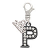 Black Nickeltone Crystal Initial - P - Beaded Border - Silver Plated Clip on Charm with Mini Year 2026: Year to Remember Jewelry Gift - Celebrations