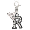 Black Nickeltone Crystal Initial - R - Beaded Border - Silver Plated Clip on Charm with Mini Year 2026: Year to Remember Jewelry Gift - Celebrations