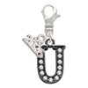 Black Nickeltone Crystal Initial - U - Beaded Border - Silver Plated Clip on Charm with Mini Year 2026: Year to Remember Jewelry Gift - Celebrations