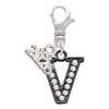 Black Nickeltone Crystal Initial - V - Beaded Border - Silver Plated Clip on Charm with Mini Year 2026: Year to Remember Jewelry Gift - Celebrations