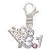 Silver Plated Half Marathon - 13.1 with Pink Crystal - Silver Plated Clip on Charm with Mini Year 2026: Year to Remember Jewelry Gift - Celebrations