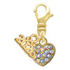 Gold-tone Clear AB Crystal Heart - Gold-tone Plated Clip on Charm with Mini Year 2026: Year to Remember Jewelry Gift - Celebrations