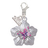 Silver Plated Pink & Purple Butterfly on Large Flower - Silver Plated Clip on Charm with Mini Year 2026: Year to Remember Jewelry Gift - Celebrations