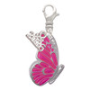 Silver Plated Large Translucent Hot Pink Flying Butterfly - Silver Plated Clip on Charm with Mini Year 2026: Year to Remember Jewelry Gift - Celebrations