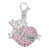 Silver Plated Big Sister Banner on Pink Crystal Heart - Silver Plated Clip on Charm with Mini Year 2026: Year to Remember Jewelry Gift - Celebrations