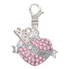 Silver Plated Lil Sister Banner on Pink Crystal Heart - Silver Plated Clip on Charm with Mini Year 2026: Year to Remember Jewelry Gift - Celebrations