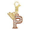 Rose Gold-tone Crystal Initial - P - Gold-tone Plated Clip on Charm with Mini Year 2026: Year to Remember Jewelry Gift - Celebrations