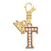 Rose Gold-tone Crystal Initial - T - Gold-tone Plated Clip on Charm with Mini Year 2026: Year to Remember Jewelry Gift - Celebrations