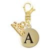 Gold-tone Capital Letter - A - Pebble Disc - Gold-tone Plated Clip on Charm with Mini Year 2026: Year to Remember Jewelry Gift - Celebrations