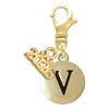 Gold-tone Capital Letter - V - Pebble Disc - Gold-tone Plated Clip on Charm with Mini Year 2026: Year to Remember Jewelry Gift - Celebrations