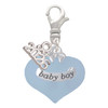 Baby Boy Blue Heart with Baby Feet - Silver Plated Clip on Charm with Mini Year 2026: Year to Remember Jewelry Gift - Celebrations