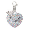 Silver Plated Little Sister on AB Crystal Heart - Silver Plated Clip on Charm with Mini Year 2026: Year to Remember Jewelry Gift - Celebrations