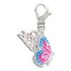 Silver Plated Translucent Hot Pink & Blue Flying Butterfly - Silver Plated Clip on Charm with Mini Year 2026: Year to Remember Jewelry Gift - Celebrations