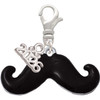 Silver Plated Large Black Enamel Mustache - Silver Plated Clip on Charm with Mini Year 2026: Year to Remember Jewelry Gift - Celebrations