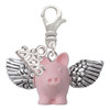 Pink Flying Pig with Wings - Silver Plated Clip on Charm with Mini Year 2026: Year to Remember Jewelry Gift - Celebrations